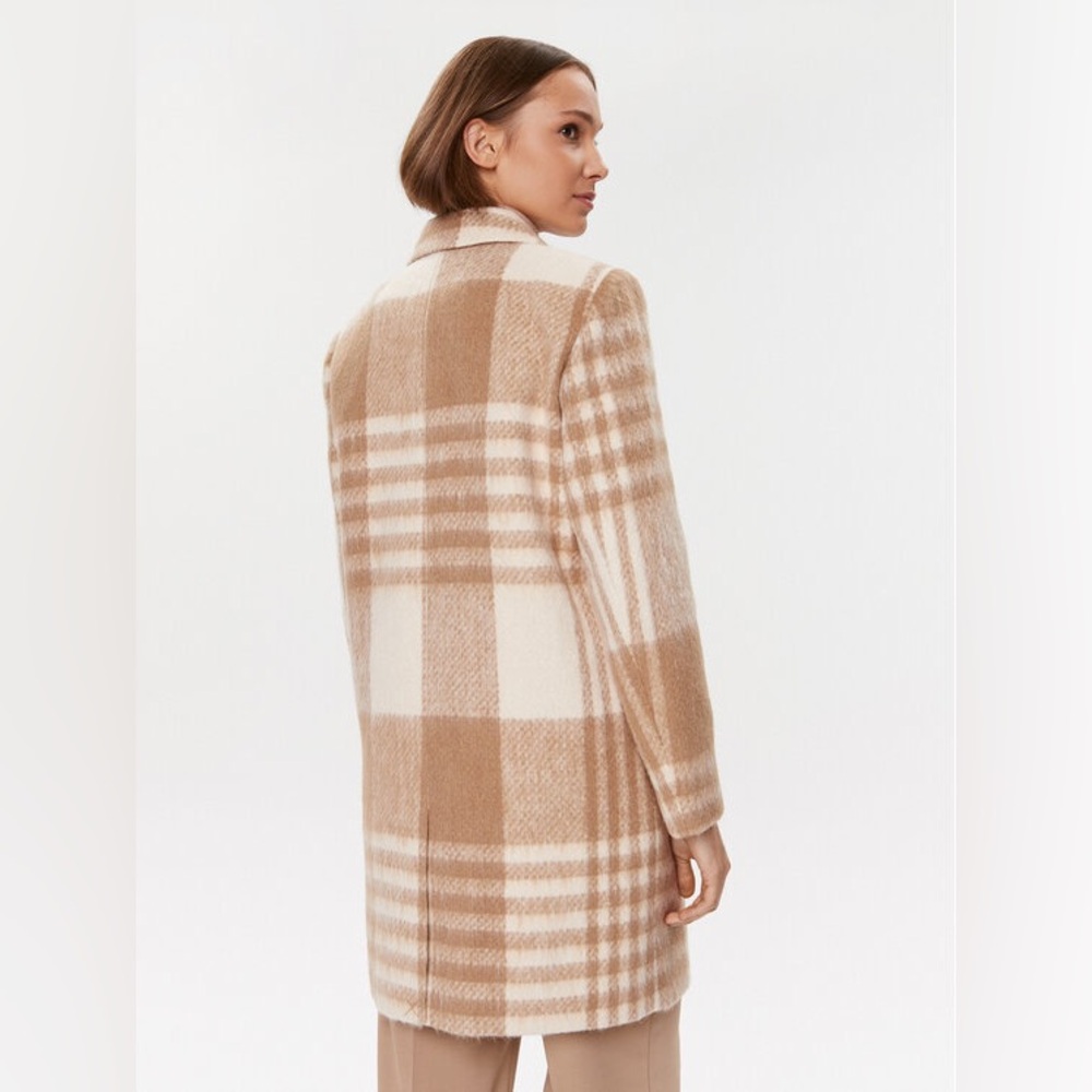 Guess Beige Cream Wool Plaid Double-Breasted Coat Sz XS - Picture 10 of 11